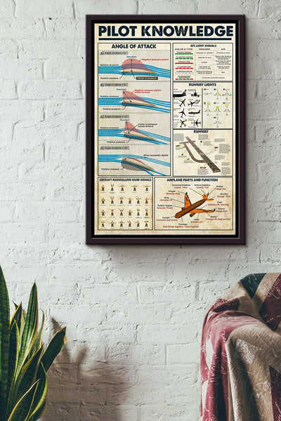 Pilot Knowledge Basic Information Poster - Aviation Knowledge Wall Art - Gift For Flight Engineer Flight Attendants Pilot Control Tower Worker Framed Matte Canvas Framed Prints, Canvas