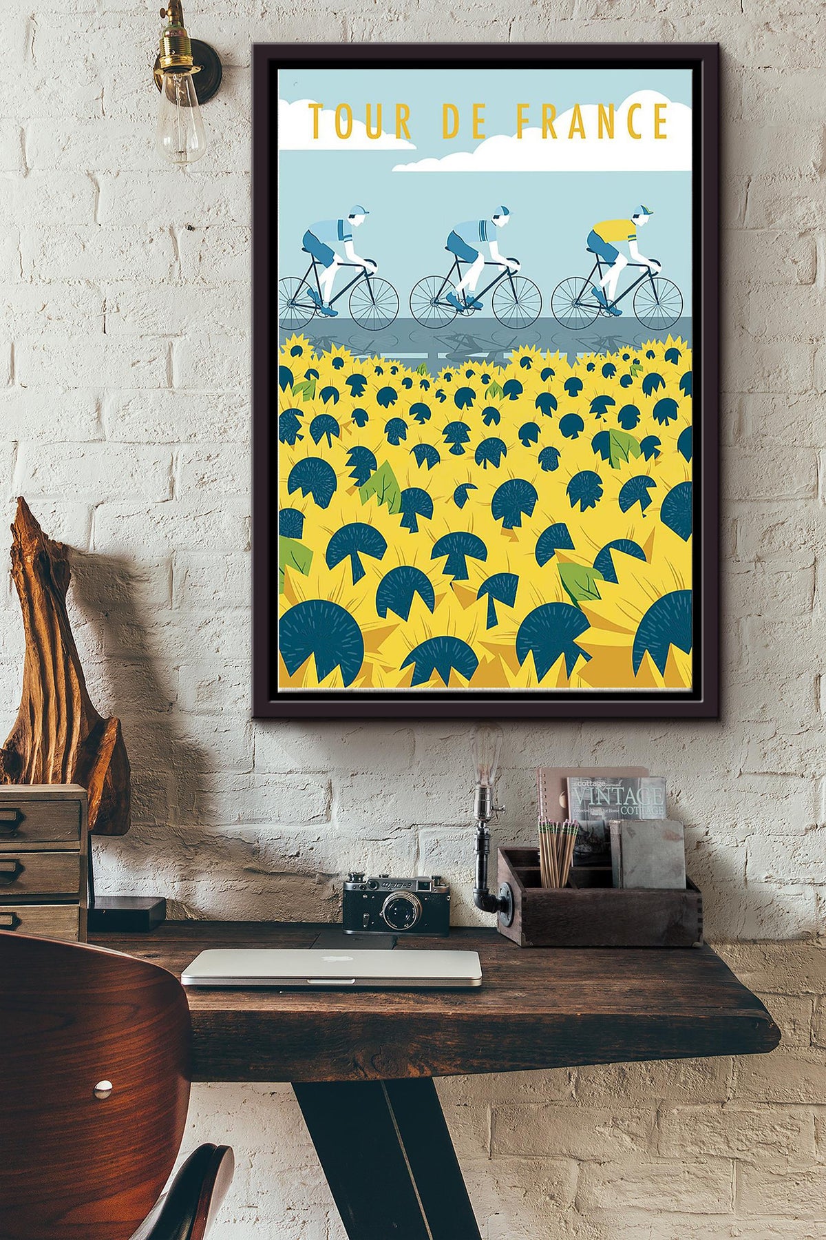 Tour De France Cycling Poster Framed Matte Canvas