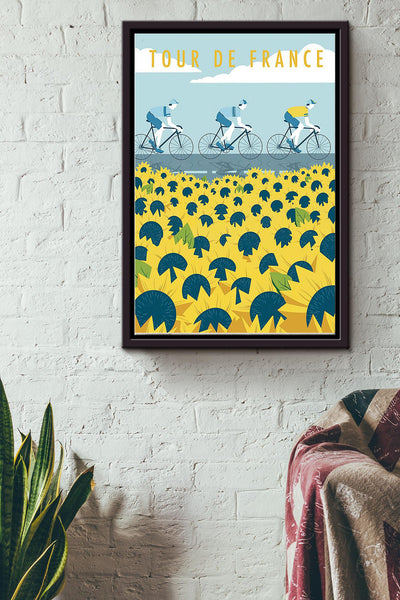 Tour De France Cycling Poster Framed Matte Canvas