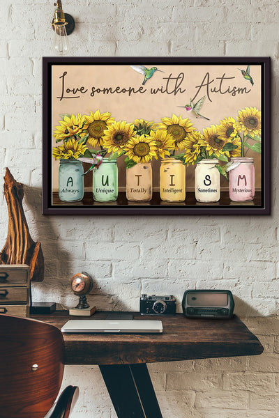 Sunflower Love Someone With Autism Poster n Framed Matte Canvas