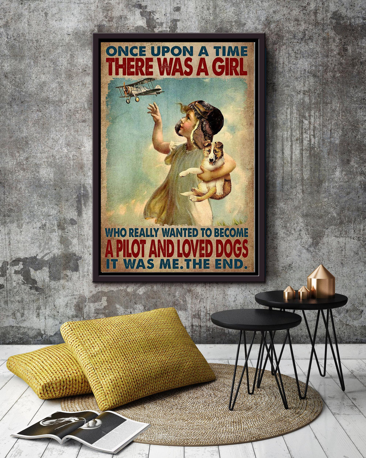 Pilot And Loved Dogs Once Upon A Time Dog Wall Art For Home Kids Room Decor Pilot Gift Framed Matte Canvas Framed Prints, Canvas
