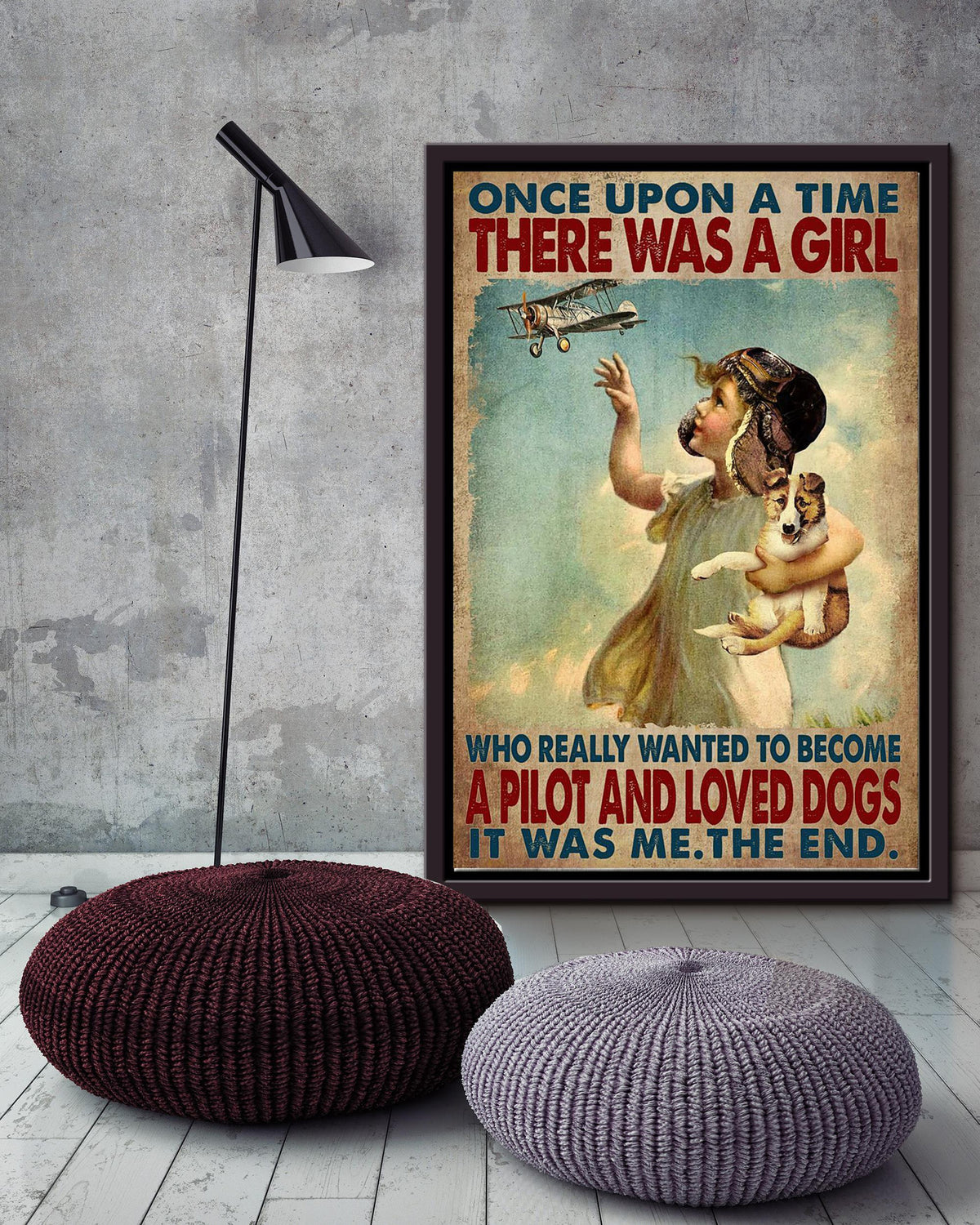 Pilot And Loved Dogs Once Upon A Time Dog Wall Art For Home Kids Room Decor Pilot Gift Framed Matte Canvas Framed Prints, Canvas