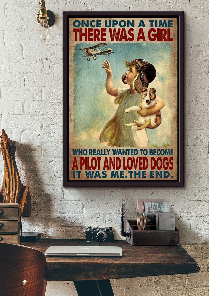 Pilot And Loved Dogs Once Upon A Time Dog Wall Art For Home Kids Room Decor Pilot Gift Framed Matte Canvas Framed Prints, Canvas