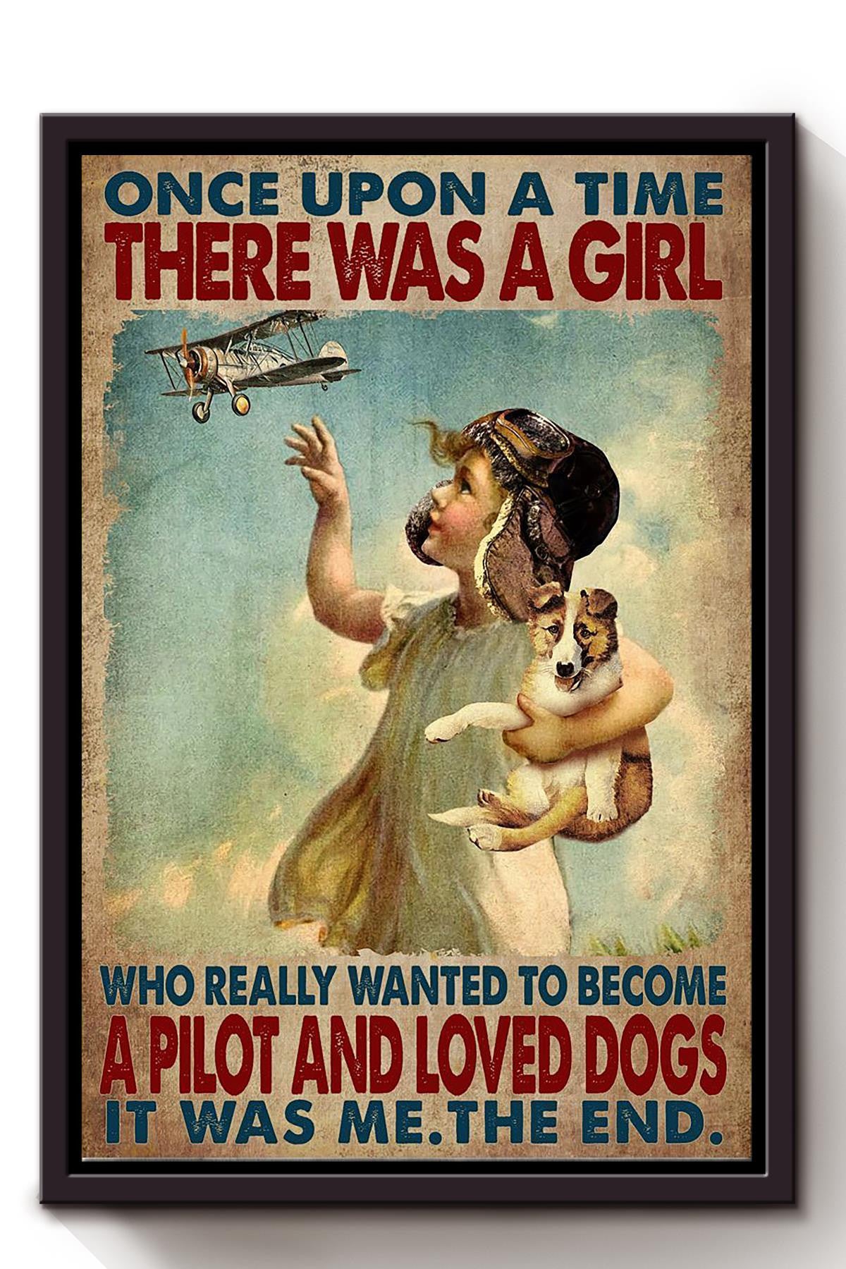 Pilot And Loved Dogs Once Upon A Time Dog Wall Art For Home Kids Room Decor Pilot Gift Framed Matte Canvas Framed Prints, Canvas
