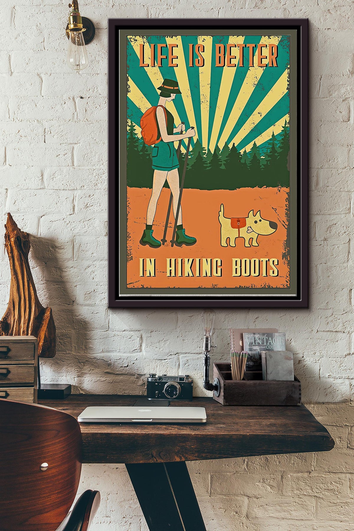 Retro Life Is Better In Hiking Boots Print Canvas Wall Art Poster Anniversary Birthday Christmas Housewarming Gift Home Framed Matte Canvas Framed Prints, Canvas