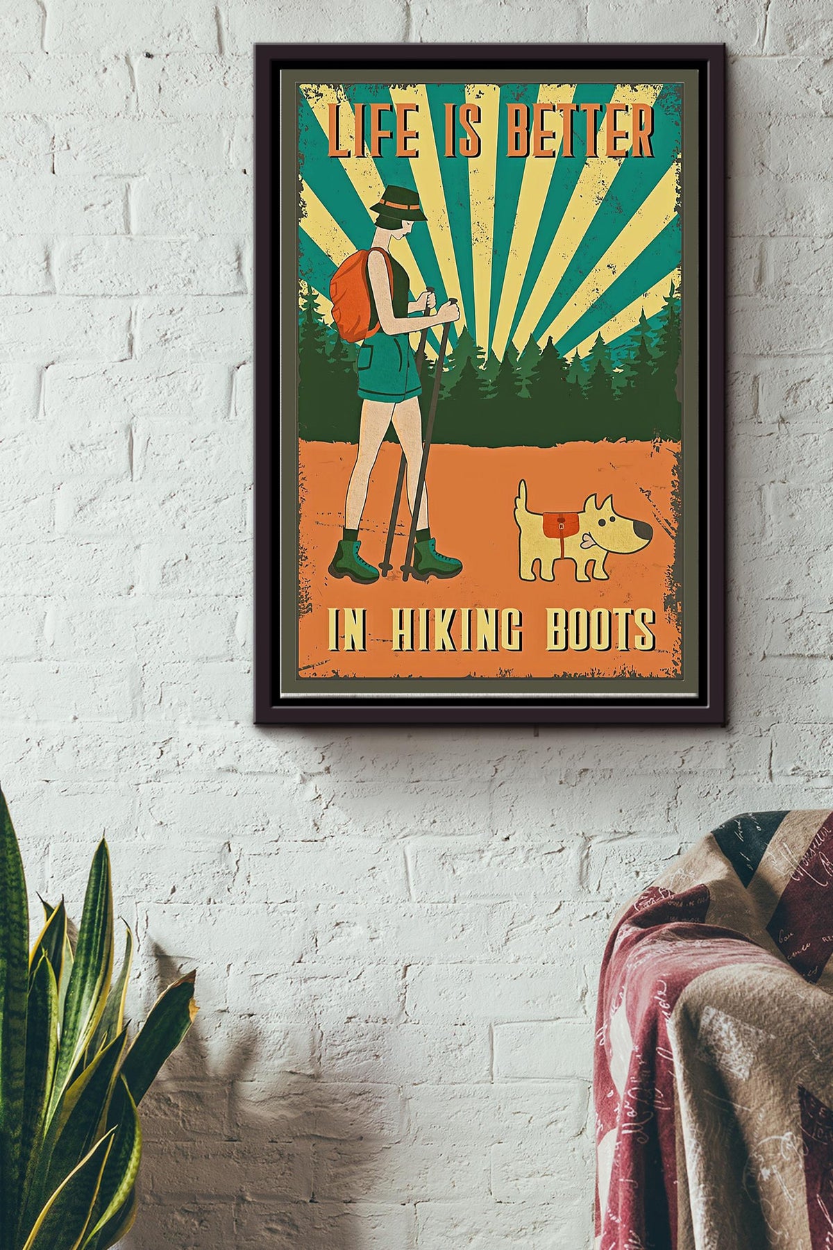 Retro Life Is Better In Hiking Boots Print Canvas Wall Art Poster Anniversary Birthday Christmas Housewarming Gift Home Framed Matte Canvas Framed Prints, Canvas