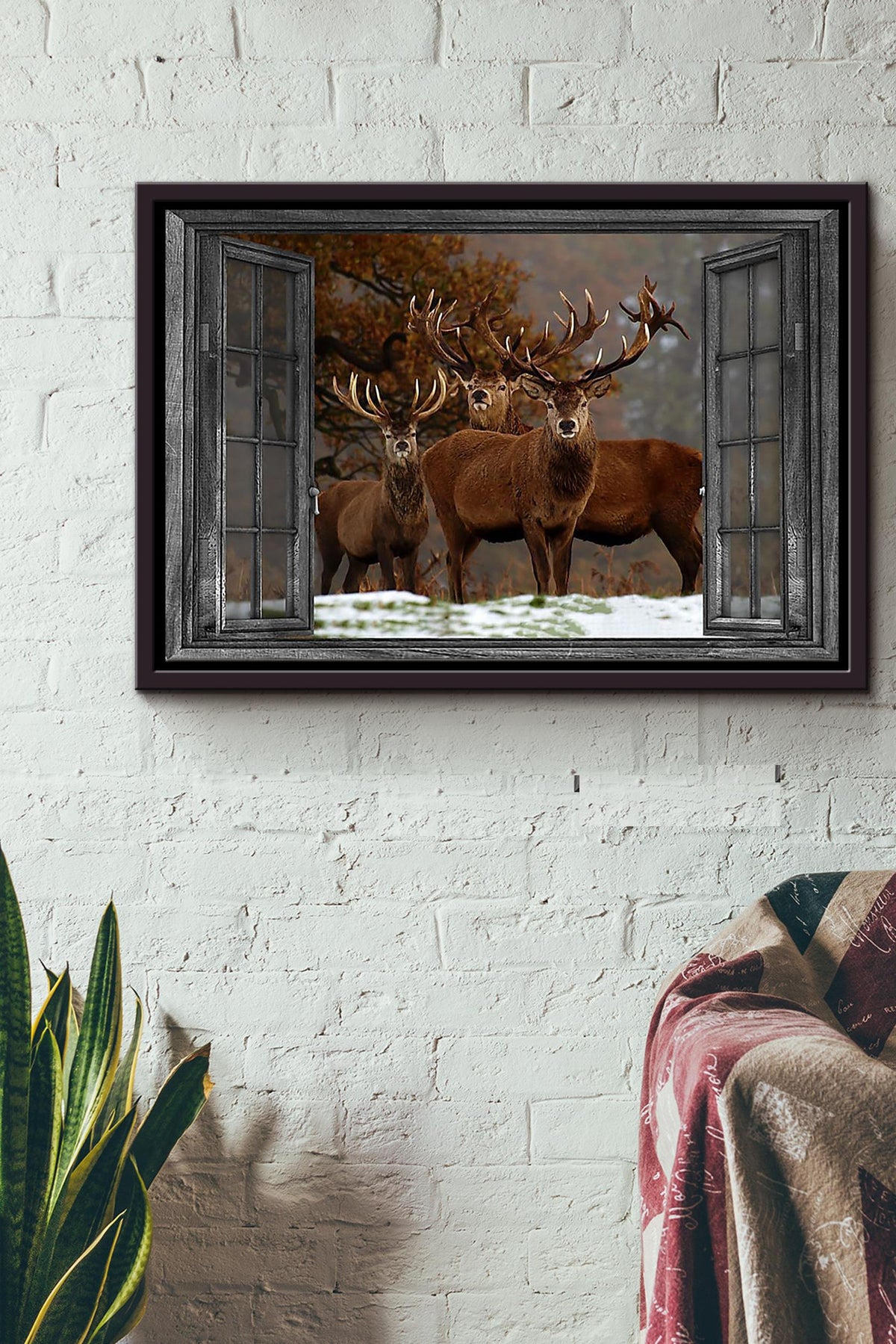 Wildlife Deer In The Winter Forest Poster n Framed Matte Canvas