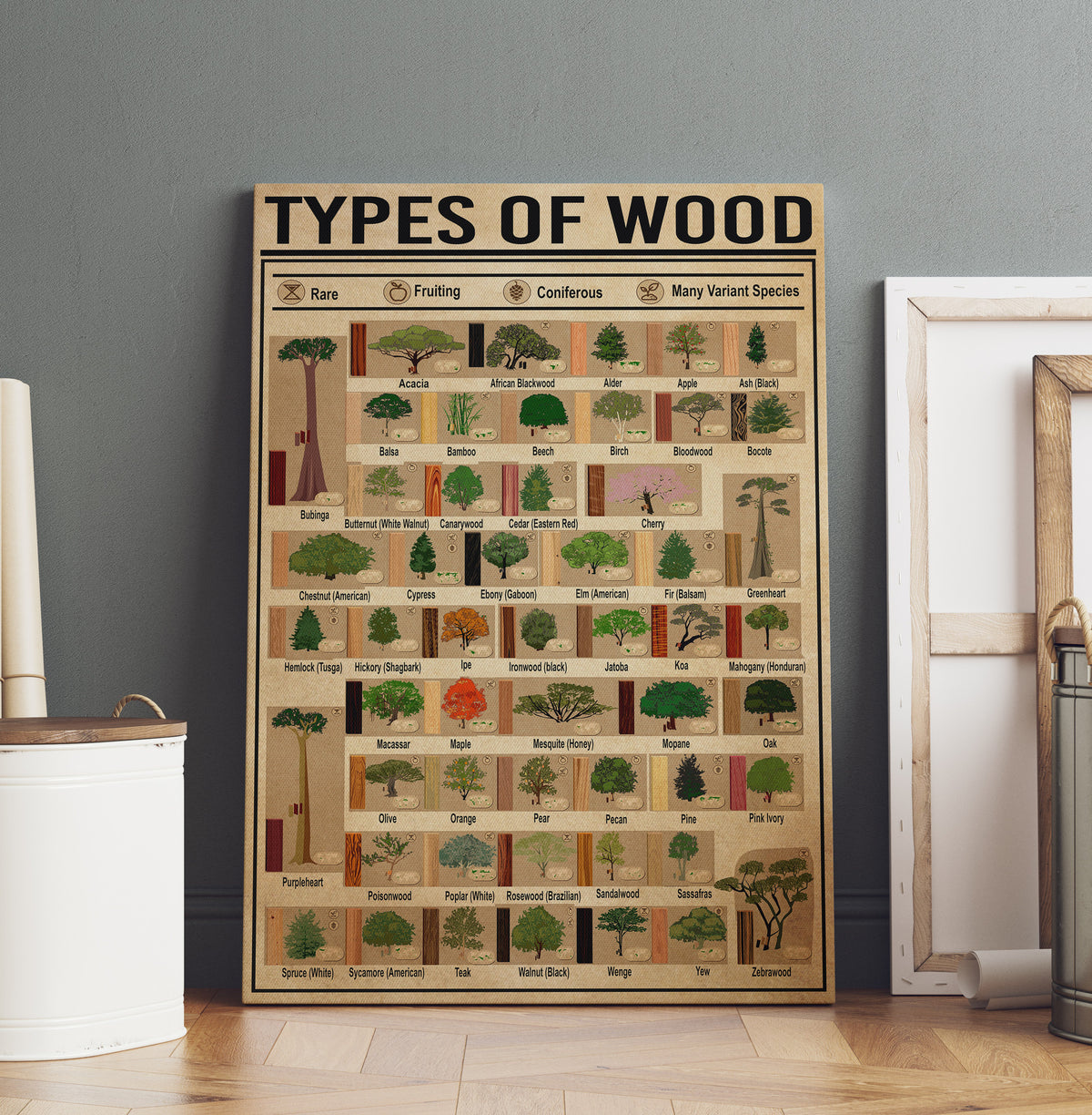 Types Of Wood Woodworking Knowledge Gift For Carpenter Framed Canvas GS20240923122