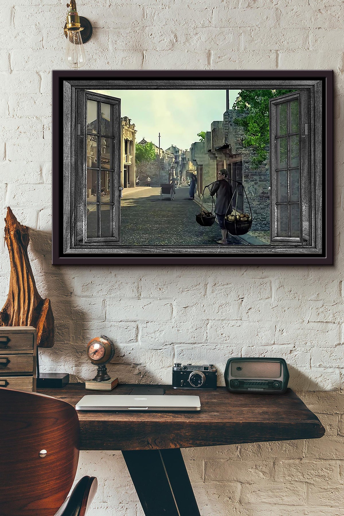 Village Window View Poster n Framed Matte Canvas