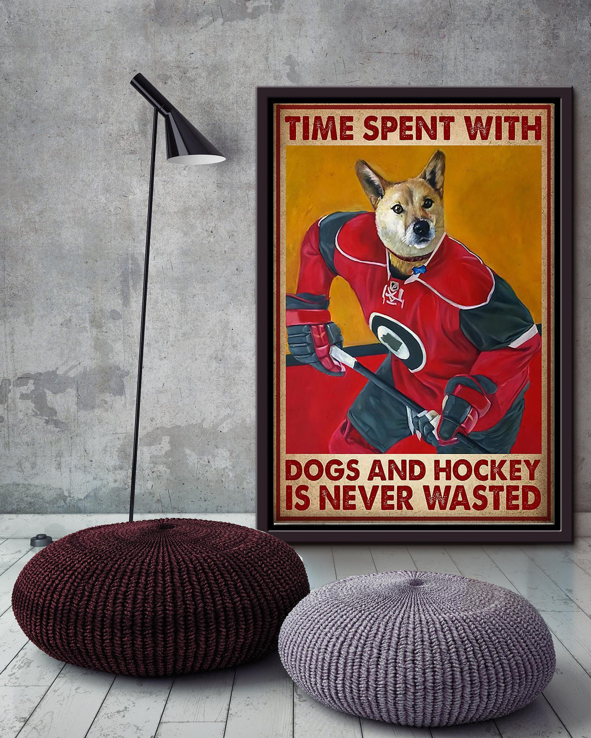 Shepherd Time Spent With Dogs And Hockey Is Never Wasted Dog Wall Art For Home Decor Gift For Dog Lover Hockey Player Framed Matte Canvas Framed Prints, Canvas
