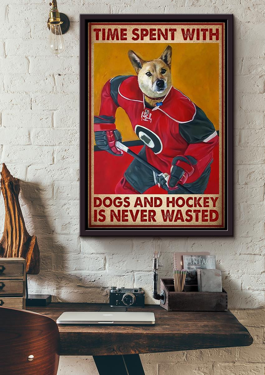 Shepherd Time Spent With Dogs And Hockey Is Never Wasted Dog Wall Art For Home Decor Gift For Dog Lover Hockey Player Framed Matte Canvas Framed Prints, Canvas