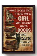 Once Upon A Time Girl Loved Books And Cats Gift For Bookworm Librarian Cat Lover Framed Canvas