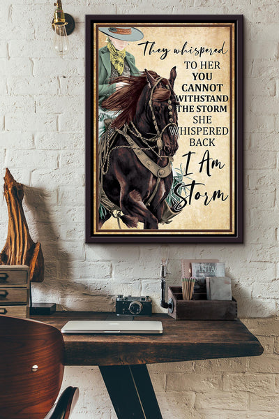 They Whispered To Her Inspirational Horse Quotes Poster For Cowgirl Gift Framed Canvas