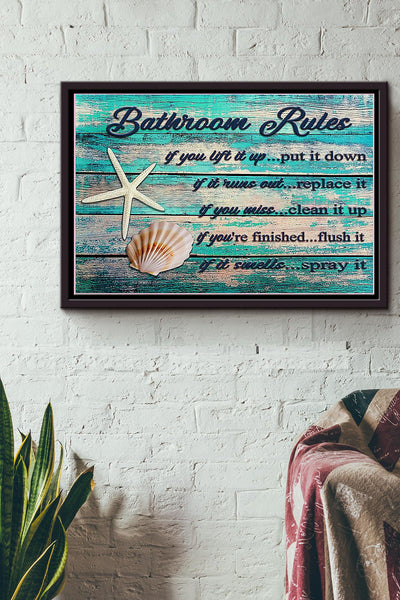 Starfish Shell Bathroom 5 Rules Poster n Framed Matte Canvas