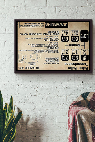 Trucker Eaton Fuller Transmission Warning Information Poster n Framed Matte Canvas