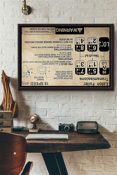 Trucker Eaton Fuller Transmission Warning Information Poster n Framed Matte Canvas