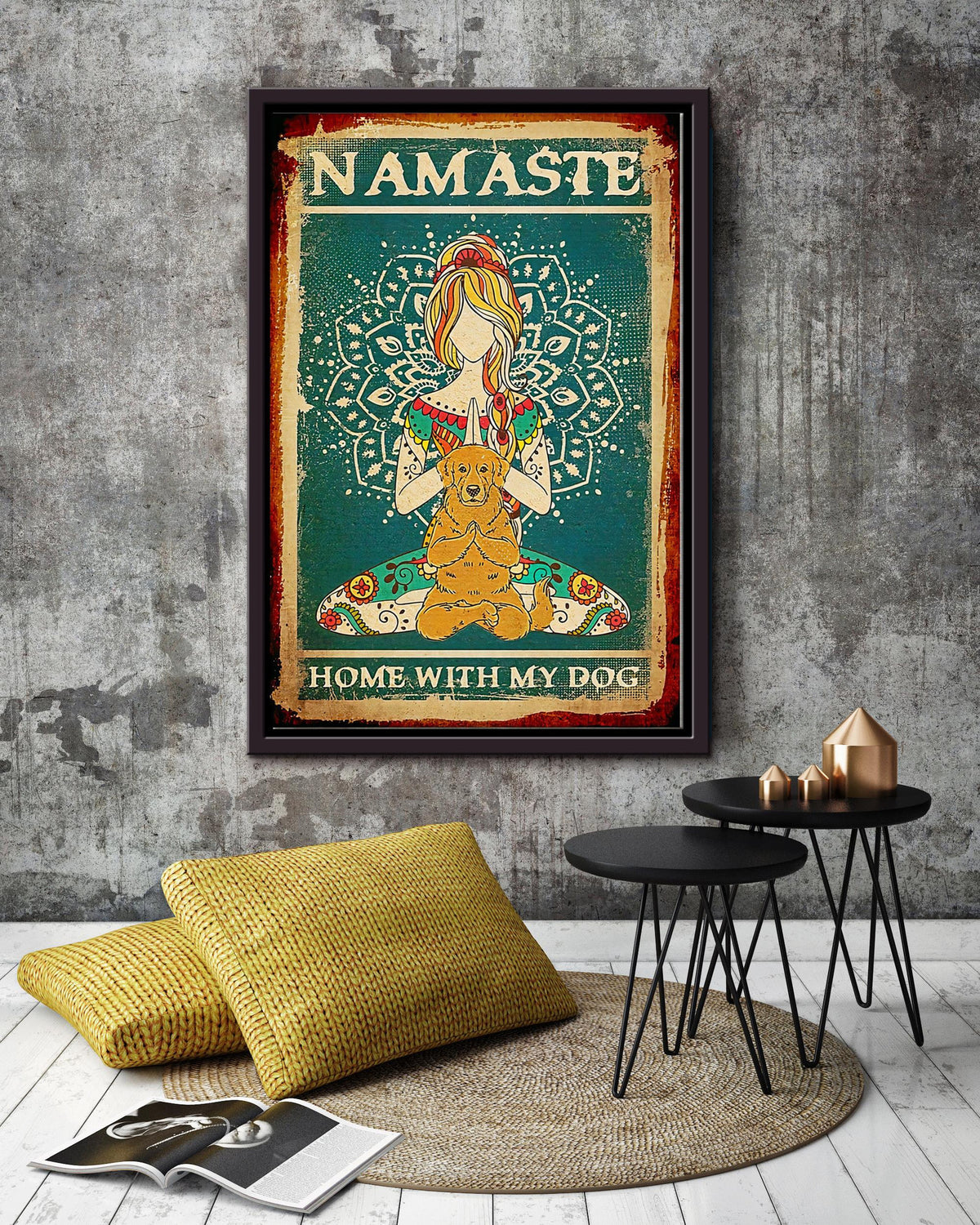 Namaste Home With My Dog Hippie Soul Print For Yoga Girl Who Loves Dog Framed Canvas