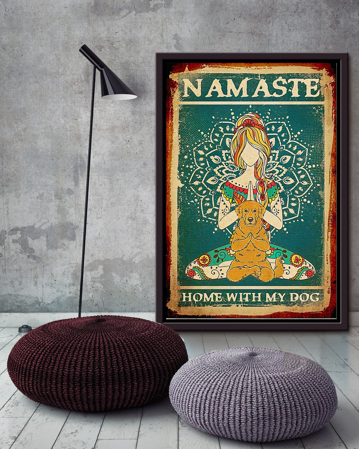 Namaste Home With My Dog Hippie Soul Print For Yoga Girl Who Loves Dog Framed Canvas