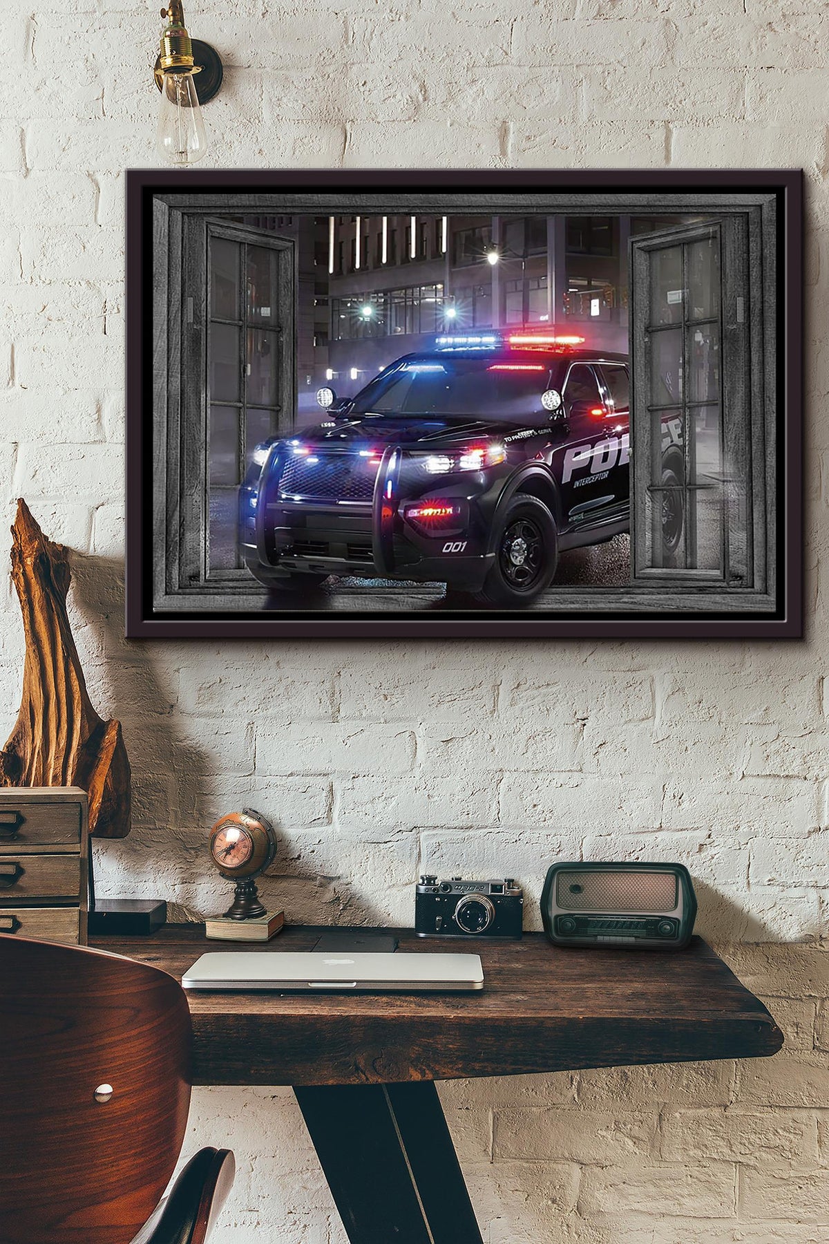 Window View Police Car Poster n Framed Matte Canvas