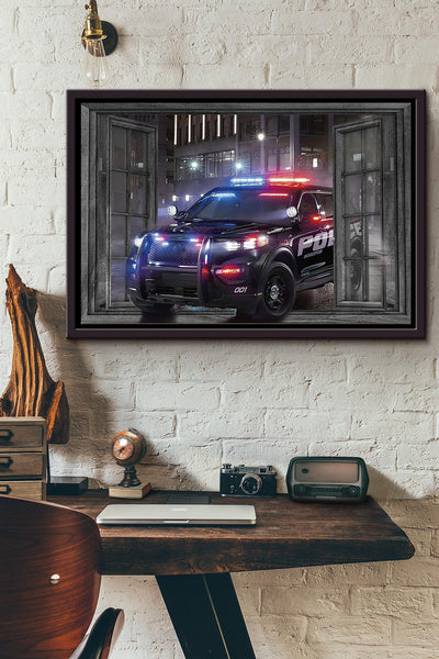 Window View Police Car Poster n Framed Matte Canvas