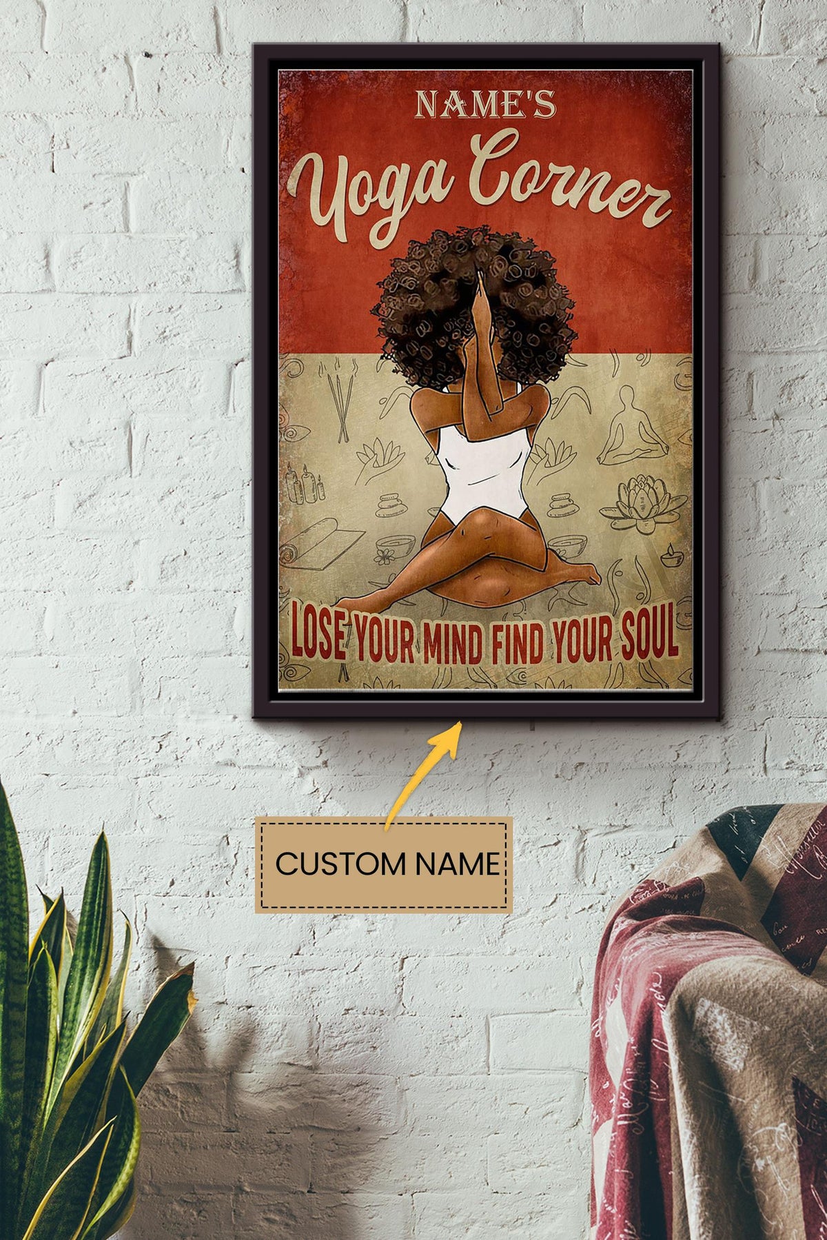 Yoga Corner Personalized Poster - Women Wall Art - Gift For African Woman Home Decor Yoga Lover Framed Matte Canvas Framed Prints, Canvas