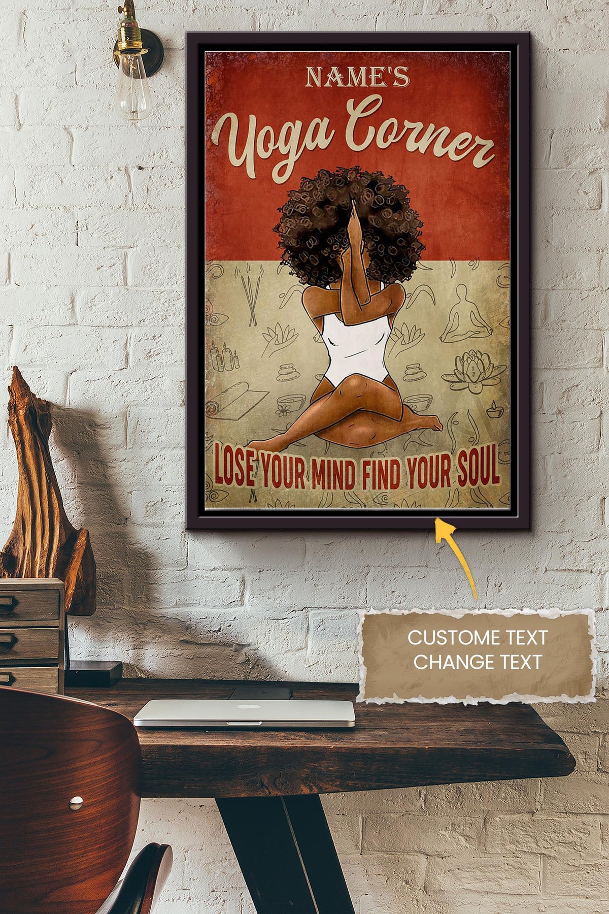 Yoga Corner Personalized Poster - Women Wall Art - Gift For African Woman Home Decor Yoga Lover Framed Matte Canvas Framed Prints, Canvas