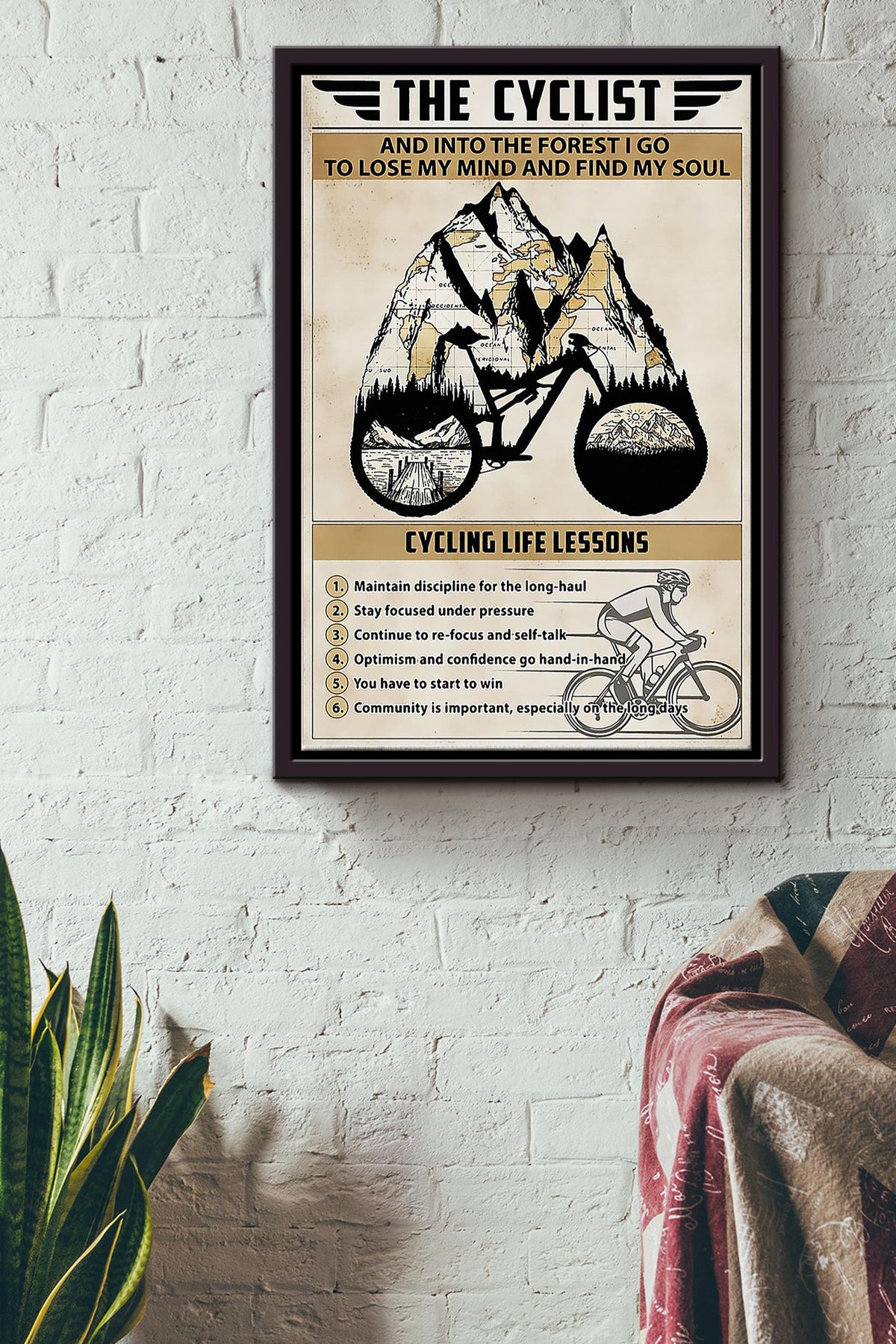 The Cyclist Bike Cycling Poster Framed Matte Canvas