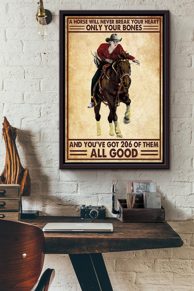 Only Your Bone 206 Of Them Poster - Running Horse Wall Art - Gift For Horse Lover Horse Rider Horseback Rider Framed Matte Canvas Framed Prints, Canvas