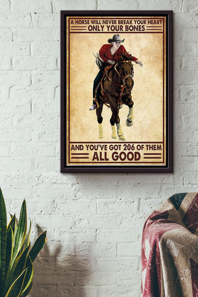 Only Your Bone 206 Of Them Poster - Running Horse Wall Art - Gift For Horse Lover Horse Rider Horseback Rider Framed Matte Canvas Framed Prints, Canvas