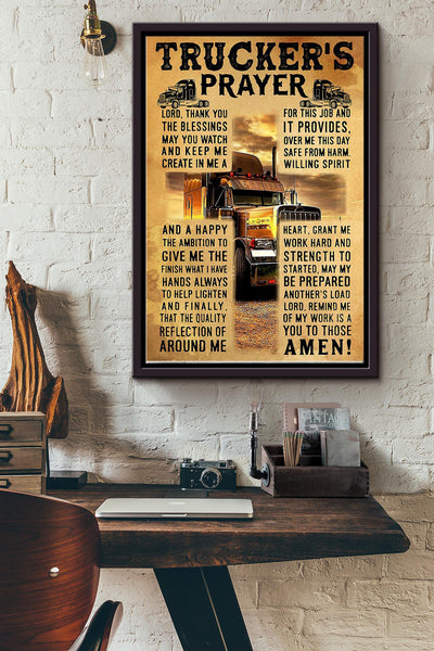 Truckers Prayer Cross Poster Framed Matte Canvas