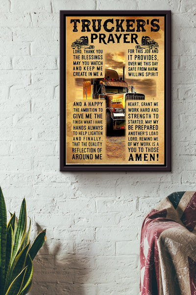 Truckers Prayer Cross Poster Framed Matte Canvas