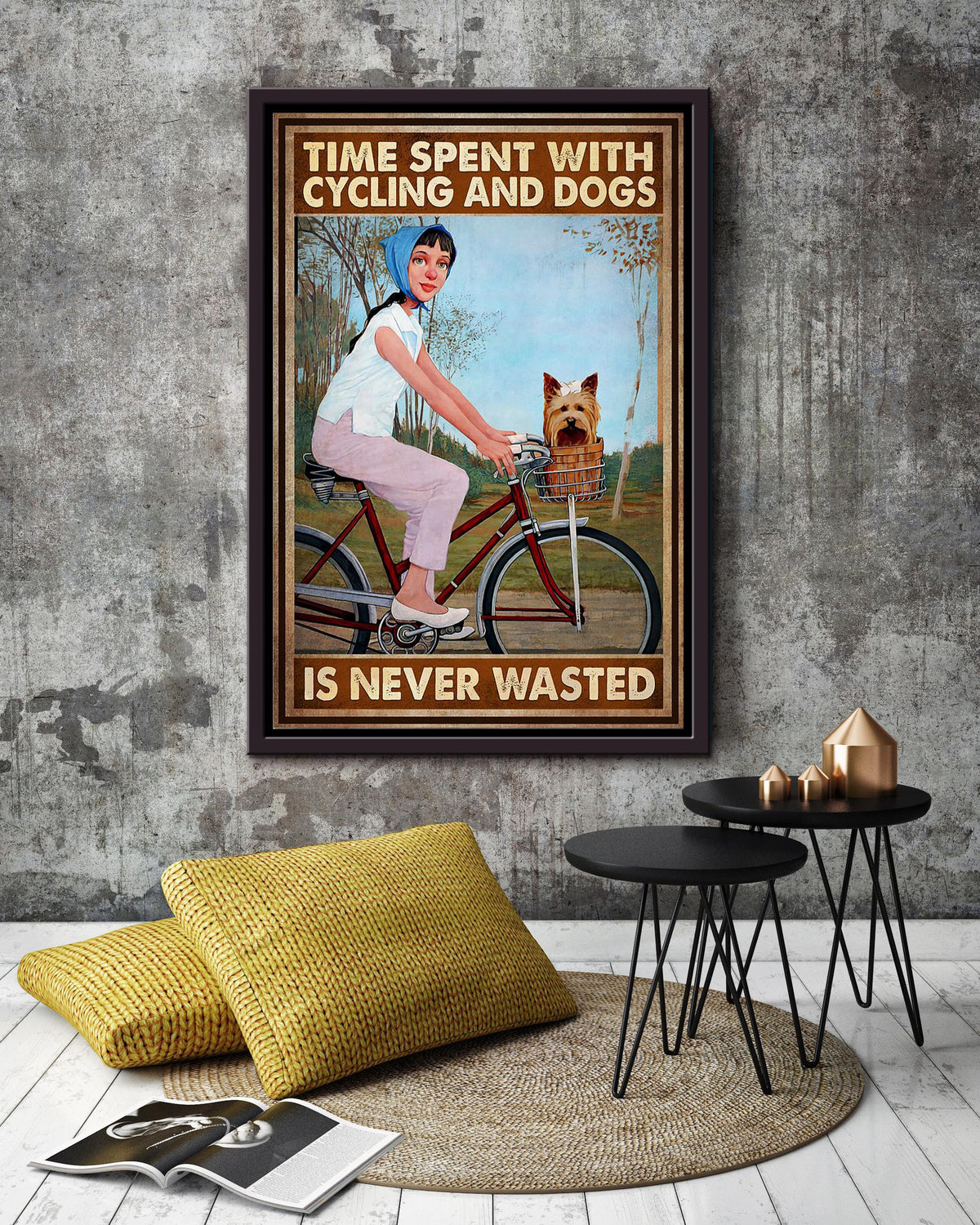 Time Spend With Cycling And Dogs Animal Cycling Wall Art Gift For Cyclist Bikeshop Racer Dog Foster Framed Canvas Framed Prints, Canvas