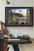 Window View Lighthouse In The Afternoon Poster n Framed Matte Canvas