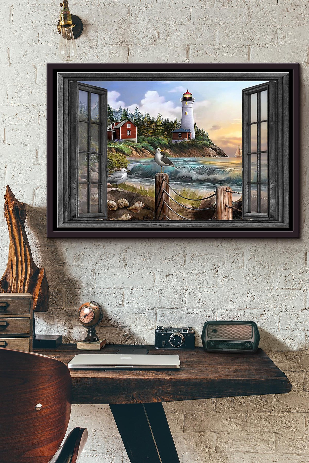 Window View Lighthouse In The Afternoon Poster n Framed Matte Canvas