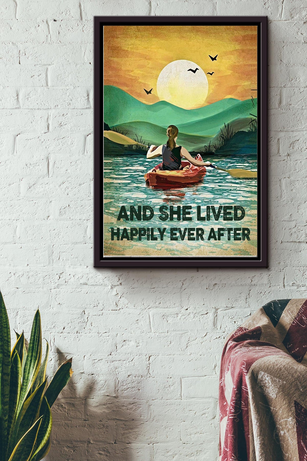 She Lived Happily Ever After Vintage Poster - Decor Wall Art - Gift For Athletes Kayaker Kayaking Lover Traveling Lover Framed Matte Canvas Framed Prints, Canvas