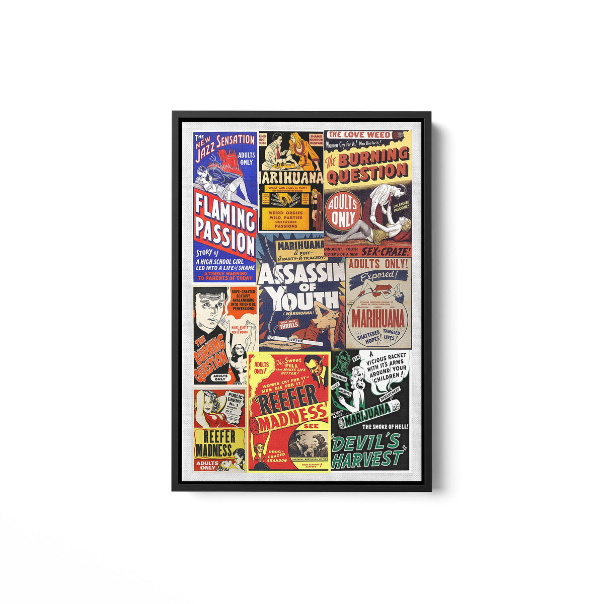 Reefer Madness Propaganda Poster Framed Matte Canvas