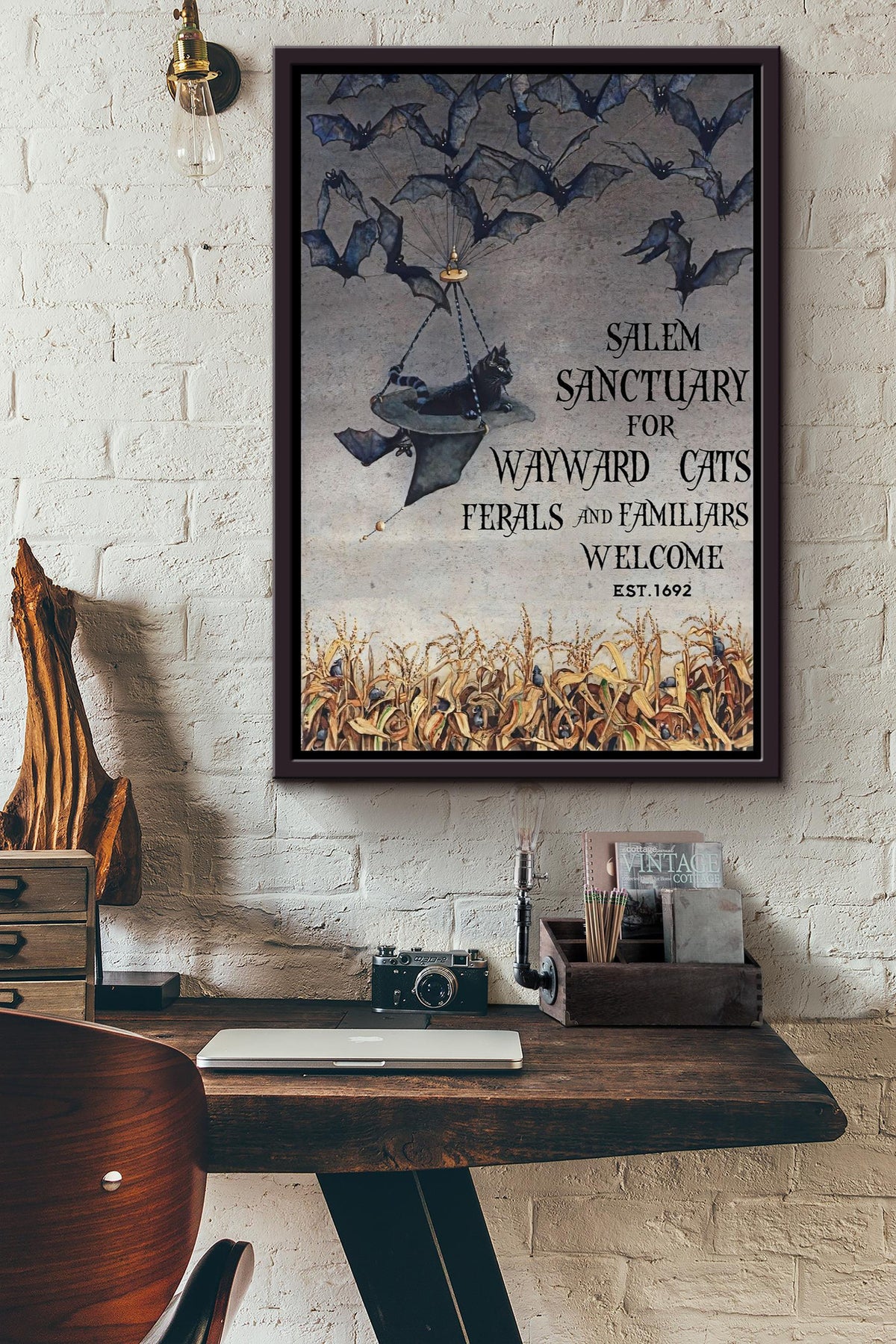 Salem Sanctuary Poster Halloween Wall Art Gift For Sabrina Fan Blackcat Foster Framed Canvas Framed Prints, Canvas