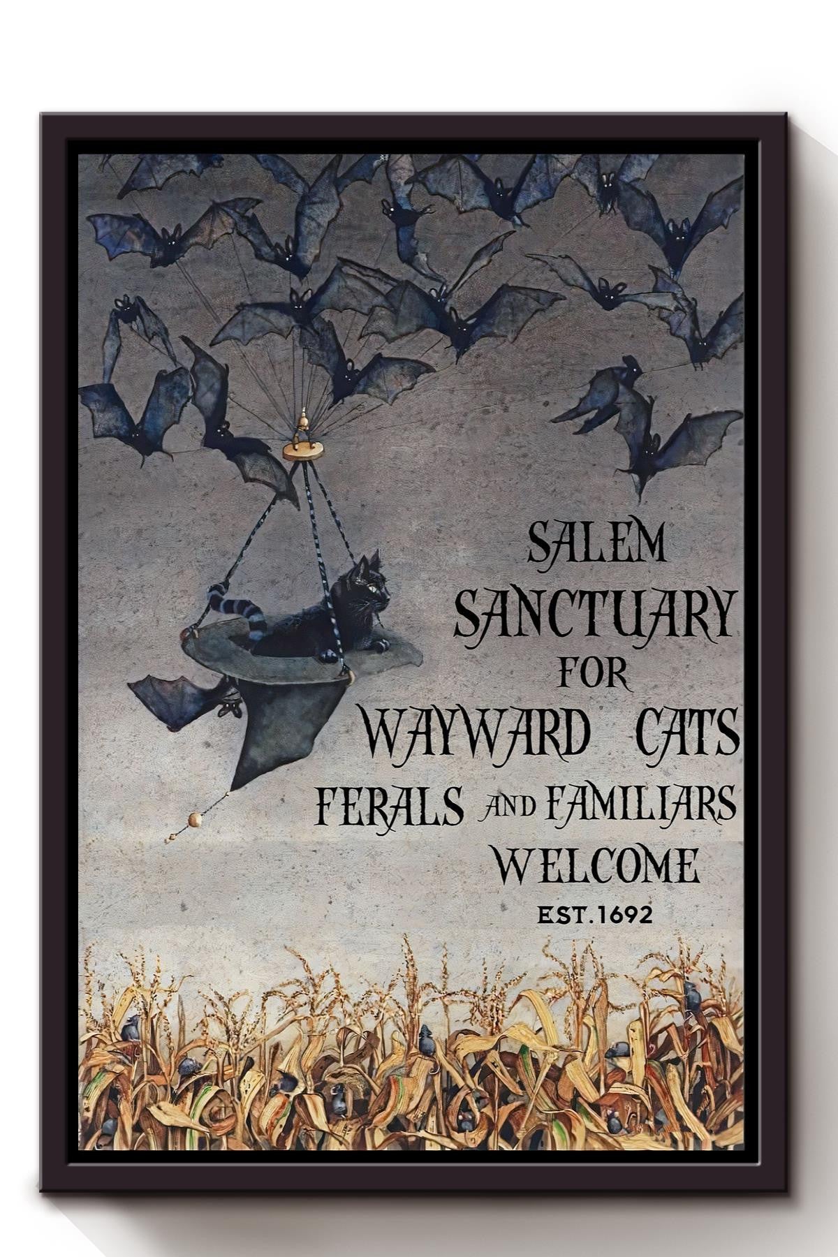 Salem Sanctuary Poster Halloween Wall Art Gift For Sabrina Fan Blackcat Foster Framed Canvas Framed Prints, Canvas