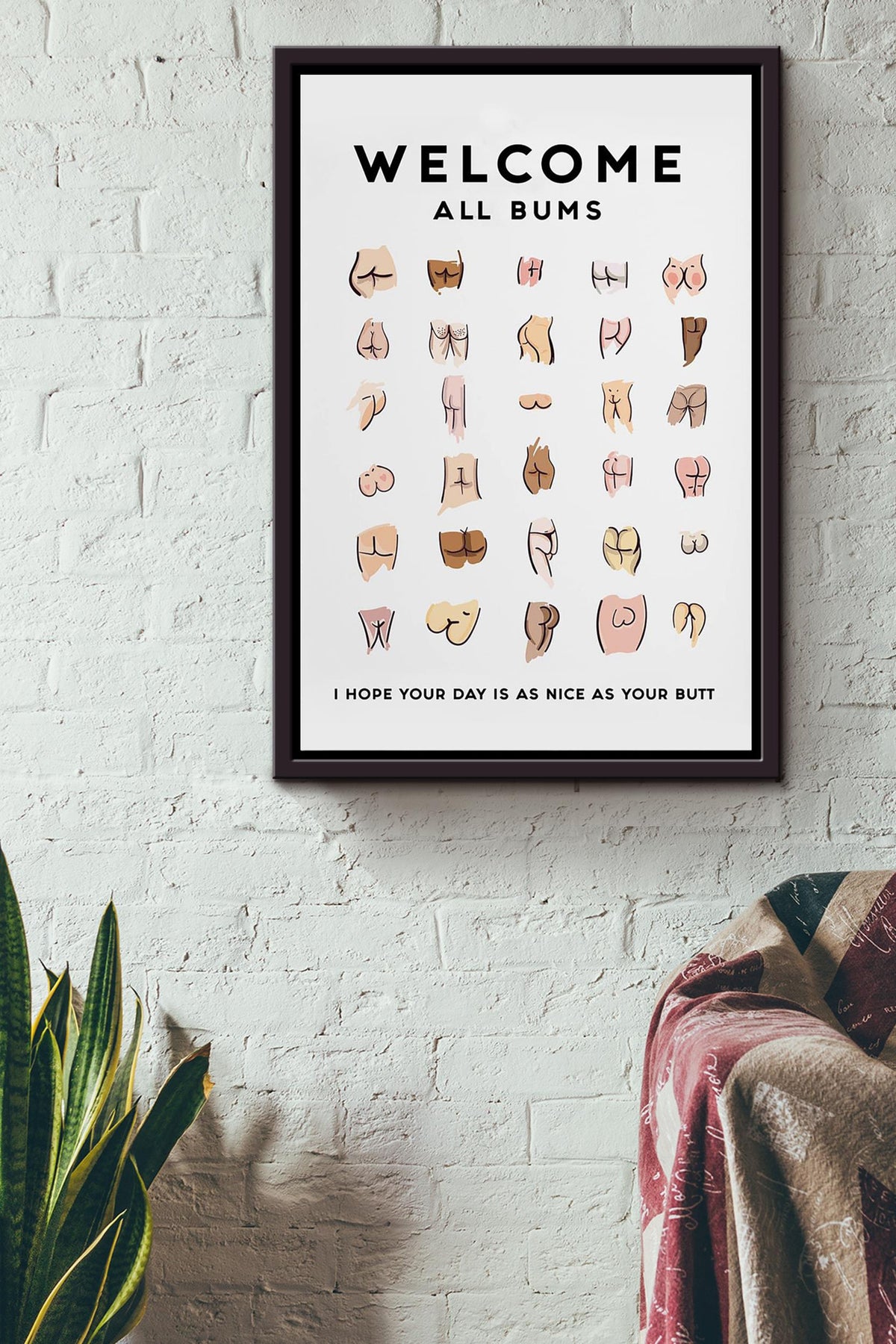 Welcome All Bums Funny Humanity Quote For Home Decor Housewarming Framed Canvas