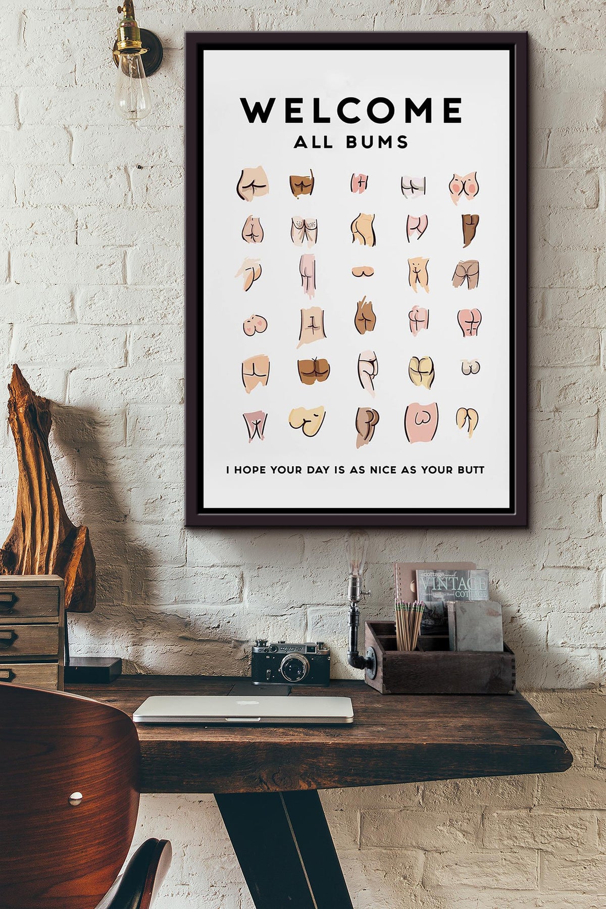 Welcome All Bums Funny Humanity Quote For Home Decor Housewarming Framed Canvas