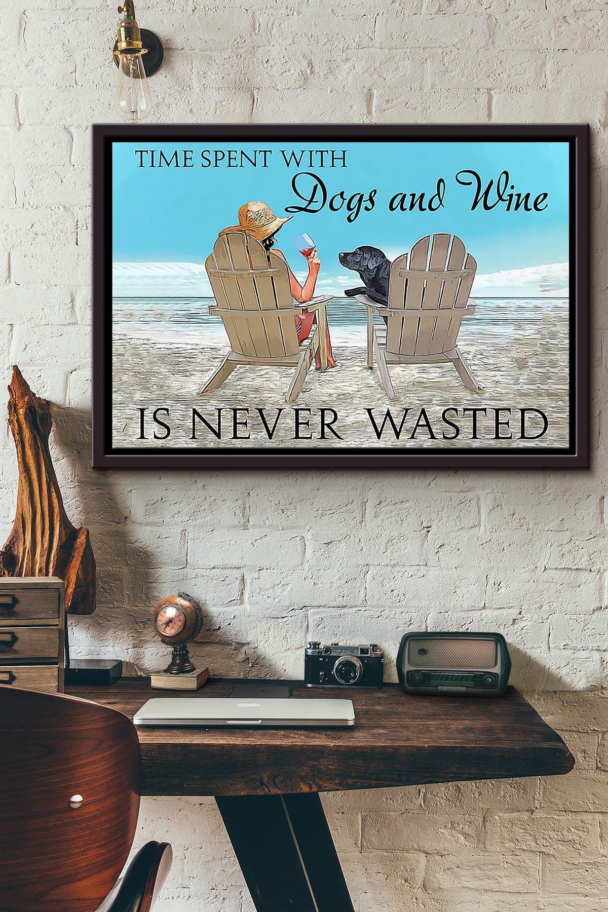 Time Spent With Dogs And Red Wine Is Never Wasted Poster n Framed Matte Canvas