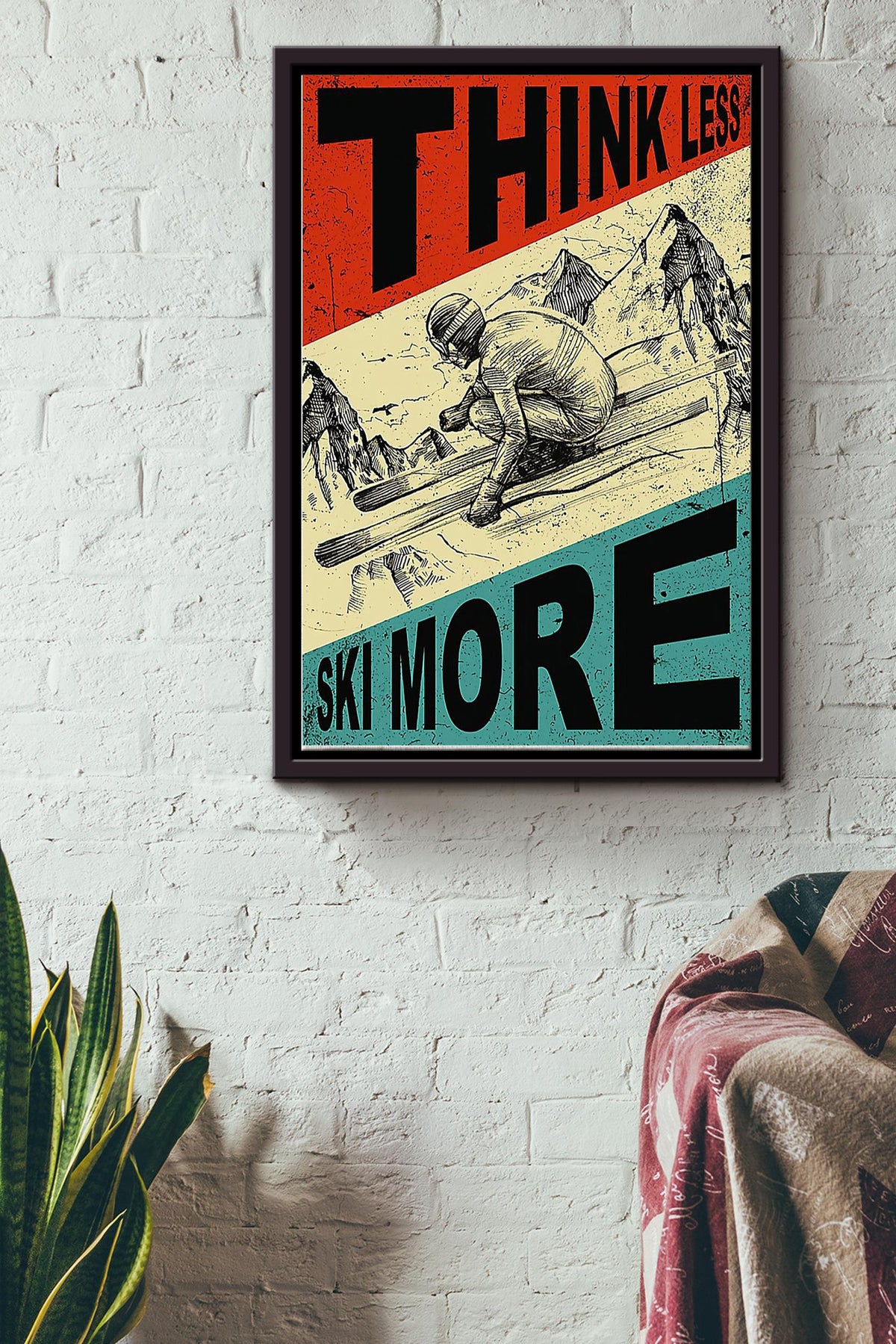 Think Less Live More Skiing Vintage Poster Framed Matte Canvas