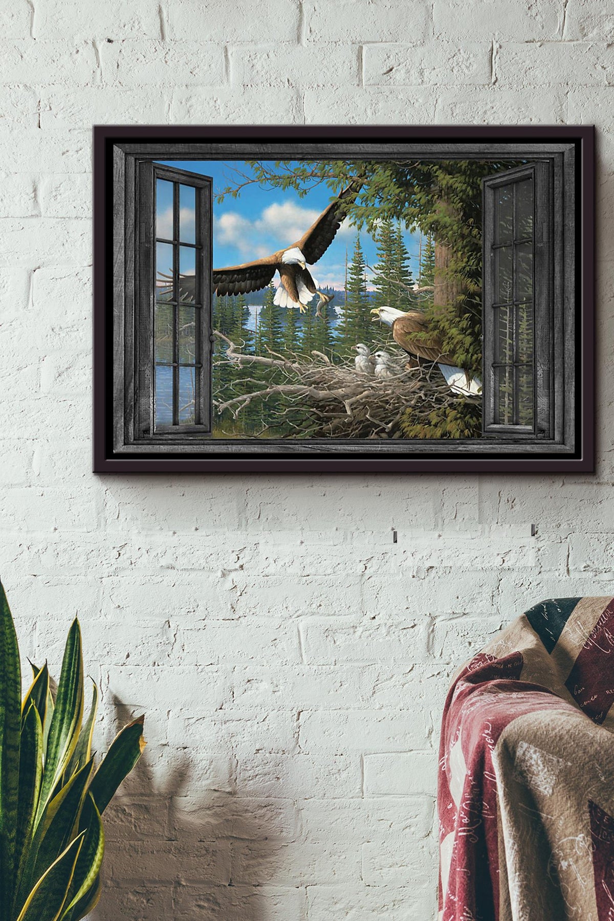 Window Flying Eagle In Summer Forest Poster n Framed Matte Canvas