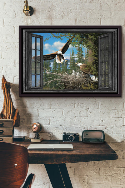Window Flying Eagle In Summer Forest Poster n Framed Matte Canvas