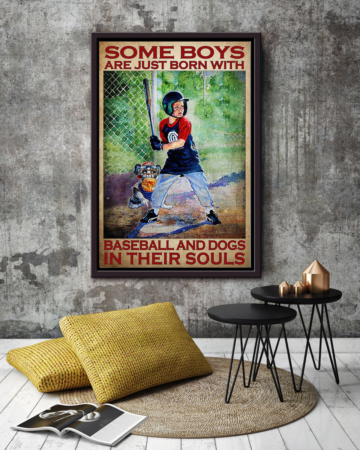Some Boys Are Born With Baseball And Dog In Souls Inspiration Wall Art Gift For Dog Lover Athletes Framed Canvas Framed Prints, Canvas
