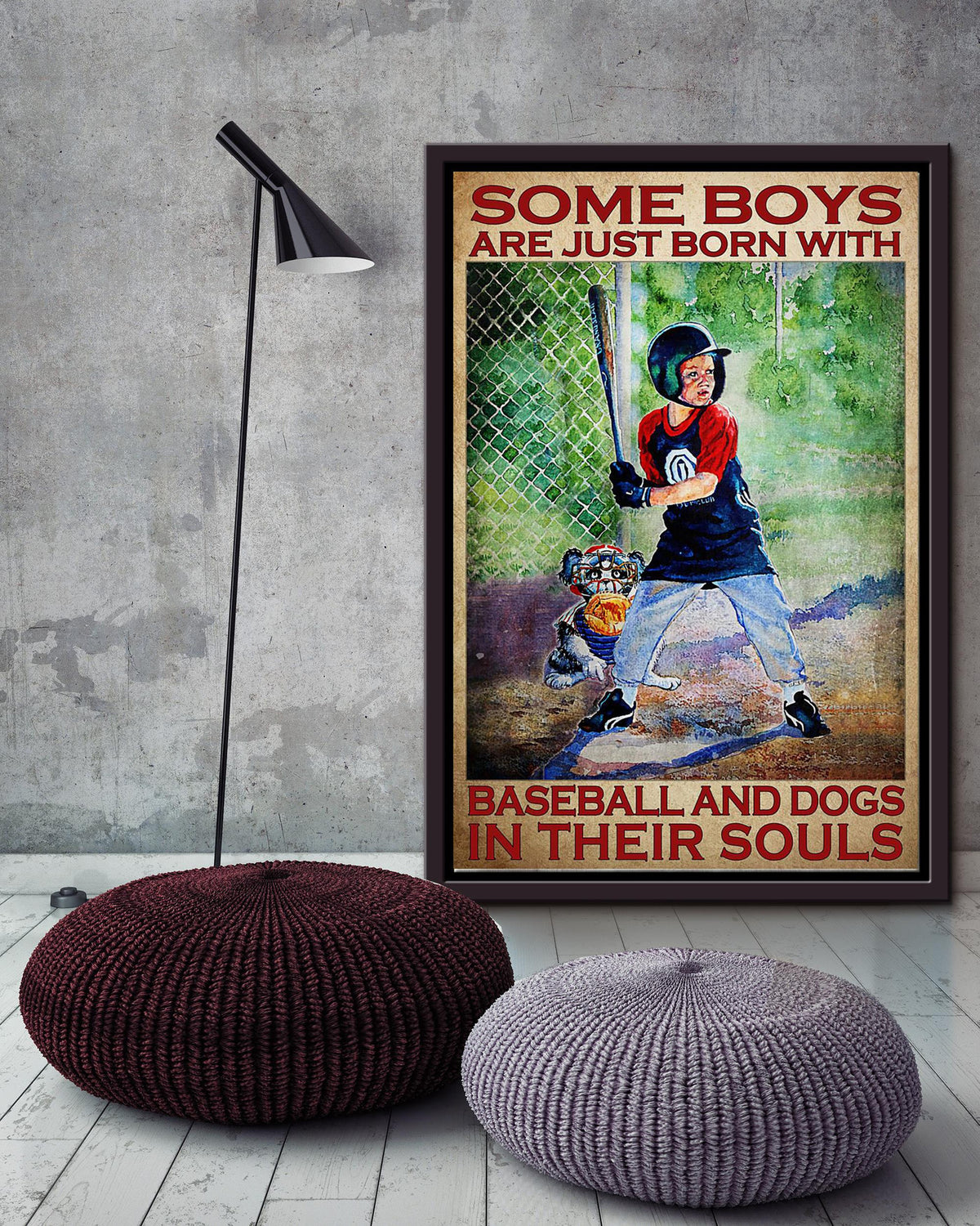 Some Boys Are Born With Baseball And Dog In Souls Inspiration Wall Art Gift For Dog Lover Athletes Framed Canvas Framed Prints, Canvas