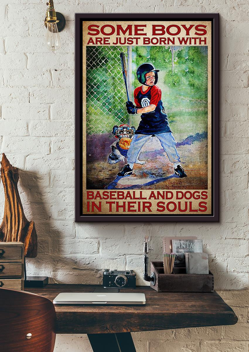 Some Boys Are Born With Baseball And Dog In Souls Inspiration Wall Art Gift For Dog Lover Athletes Framed Canvas Framed Prints, Canvas
