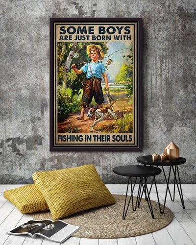 Some Boys Are Born With Fishing In Souls Inspiration Wall Art Gift For Fisherman Fishing Lover Framed Canvas Framed Prints, Canvas