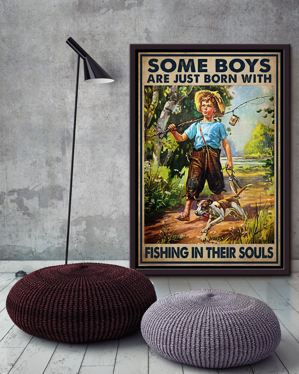 Some Boys Are Born With Fishing In Souls Inspiration Wall Art Gift For Fisherman Fishing Lover Framed Canvas Framed Prints, Canvas