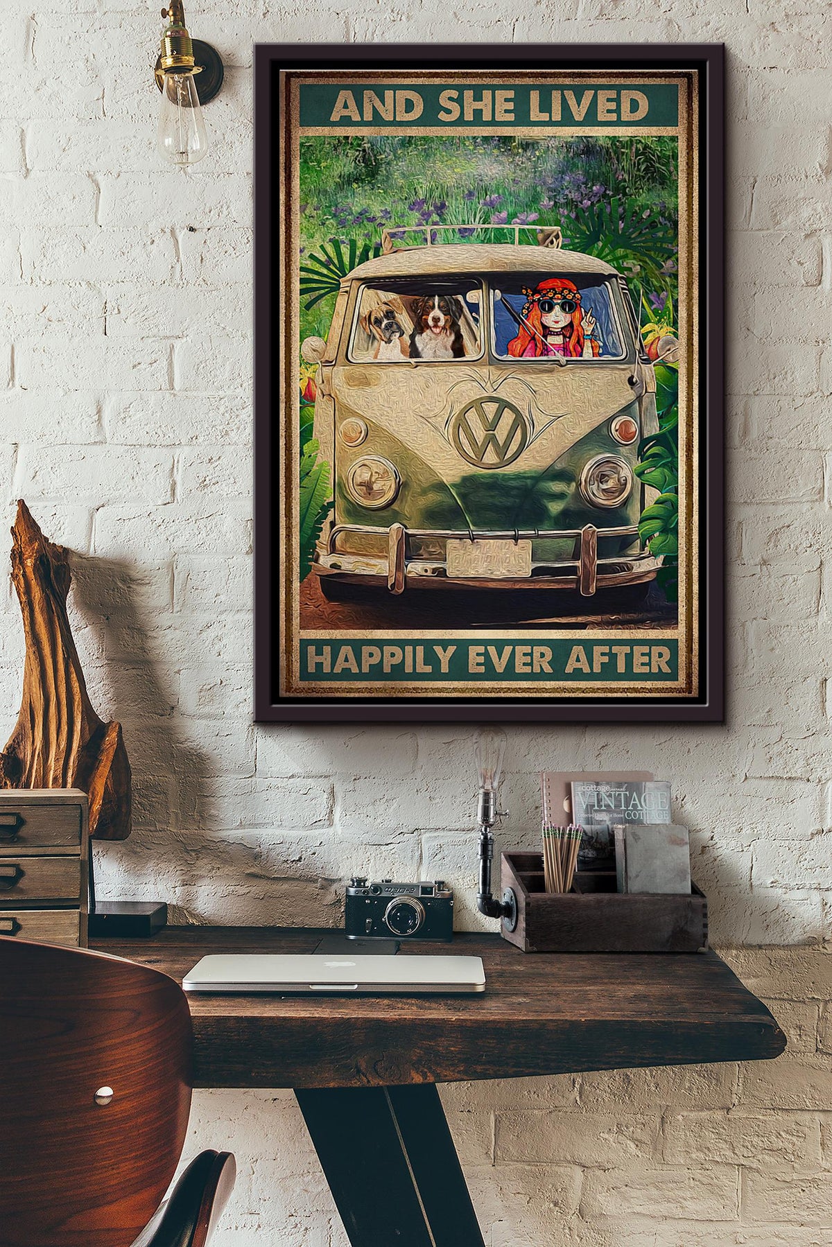 Camping Dogs And She Lived Happily Ever After Poster Framed Matte Canvas